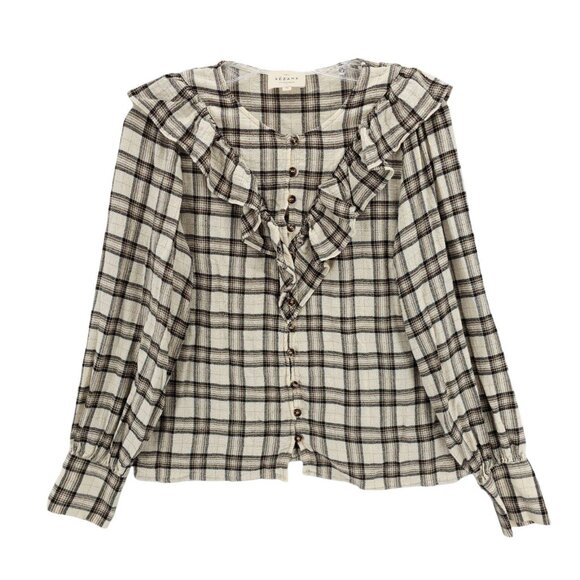 Sezane Tops - SEZANE Angela Shirt Ruffle Blouse Button Up Viscose Wool Size 38 - MEDIUM